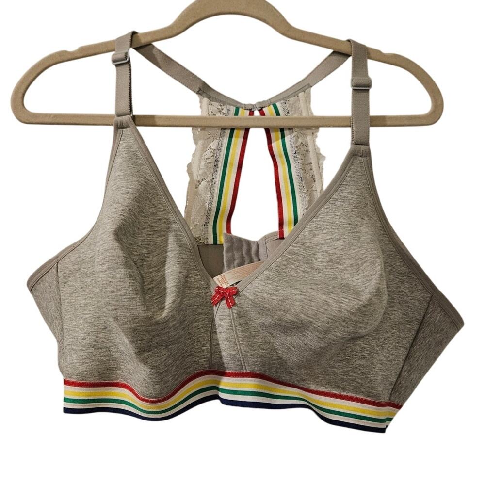 Lane Bryant Cacique Lace Rainbow Pride Bra 50B‎ Racerback Convertible Plus Size